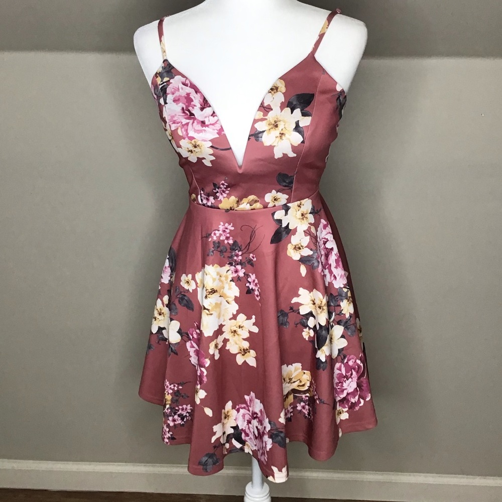 Trac Skater Dress Plunge Floral Sexy S - Picture 2 of 9